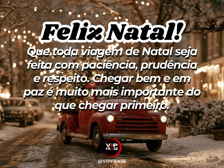 Arte de Natal sobre paz, sabedoria, com carro em estrada decorada por luzes de Natal ao entardecer, atmosfera calma e segura.