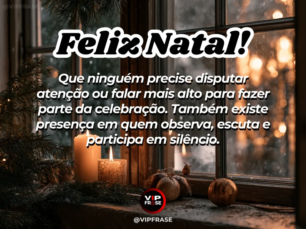 Arte de Natal sobre carinho, paz, com xícara quente ao lado da árvore de Natal e ambiente tranquilo de contemplação.