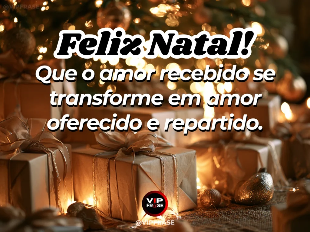 Mensagem de Natal sobre amor, com luzes douradas transbordando de uma caixa de presente aberta, atmosfera afetiva e elegante.