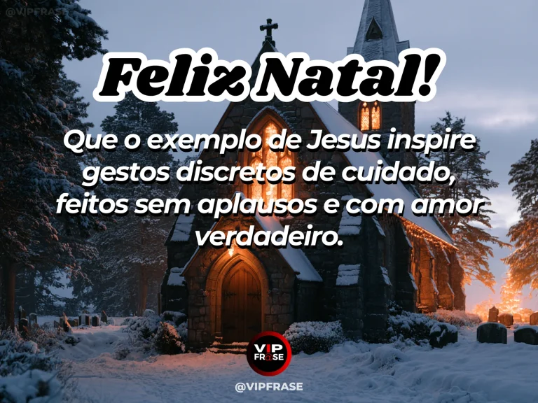 Mensagem de Natal sobre Jesus e carinho, com presépio minimalista ao fundo e mãos deixando anonimamente uma cesta de alimentos junto a uma porta decorada.