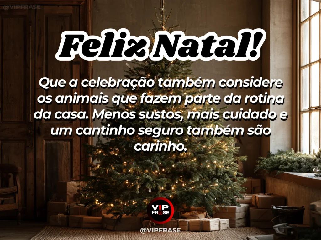 Arte de Natal sobre carinho, paz, com animal de estimação deitado em canto aconchegante ao lado da árvore de Natal com mantas e luzes suaves.