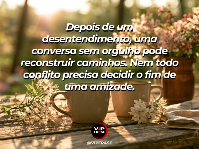 Mensagem sobre amizade, com cena de dois amigos retomando uma conversa em uma mesa tranquila, clima de reconciliação e esperança.