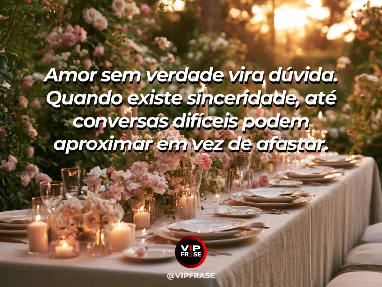 Frase de amor sobre sinceridade e confiança, com fundo intimista.