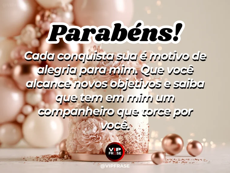 Mensagem de aniversário para esposa sobre conquistas e apoio, com cenário romântico iluminado.