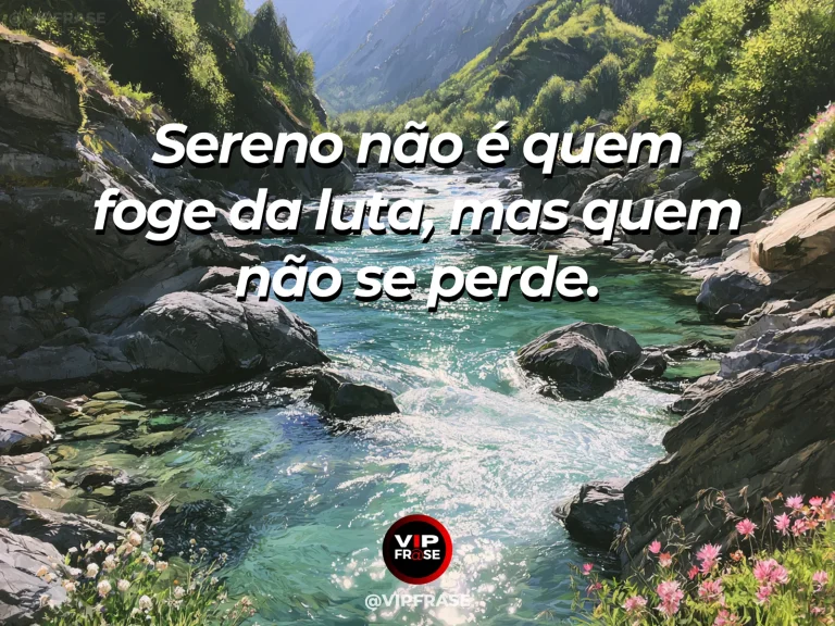 Frase de força sobre a calma que não se rende, ilustrada por um lago turquesa emoldurado por montanhas imponentes.