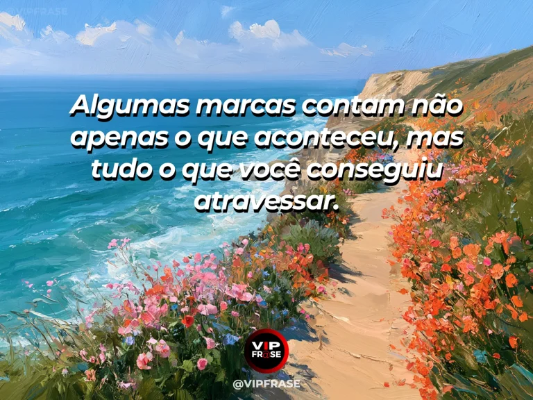 Frase de superação em weathered cliff with new flowers blooming along its edge.