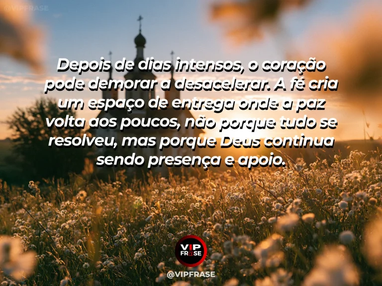 Mensagem de fé sobre fé e paz depois de dias intensos, com jardim à beira de um lago com flores brancas e luz dourada.