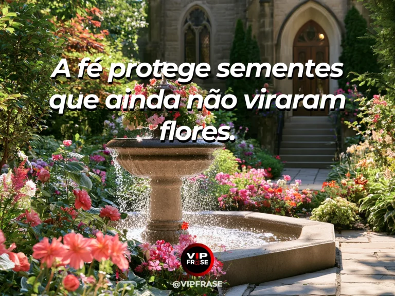 Mensagem de fé e esperança com flores e botões crescendo sobre um lago iluminado.