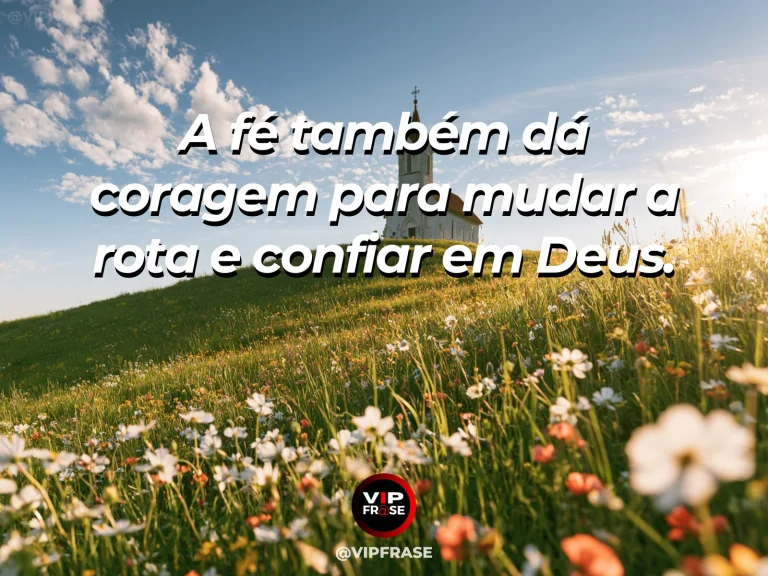 Mensagem de fé sobre fé e coragem para mudar de rota, com trilha bifurcada em parque de montanha.