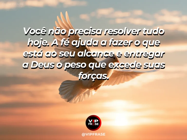 Frase de fé sobre entrega do peso excessivo a Deus, com lagoa azul entre vegetação tropical e pedras claras.