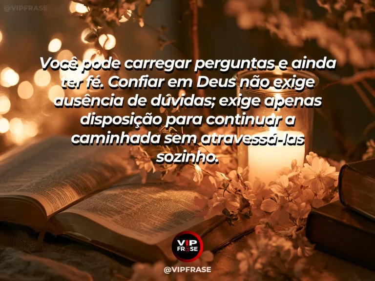 Frase de fé sobre fé em meio às dúvidas, com céu estrelado sobre lago de montanha pouco antes do amanhecer.