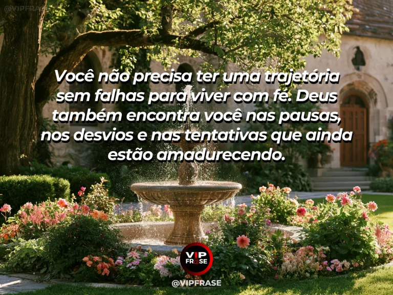 Mensagem de fé sobre acolher caminhos imperfeitos, com vale florido com trilha irregular entre pedras e flores.