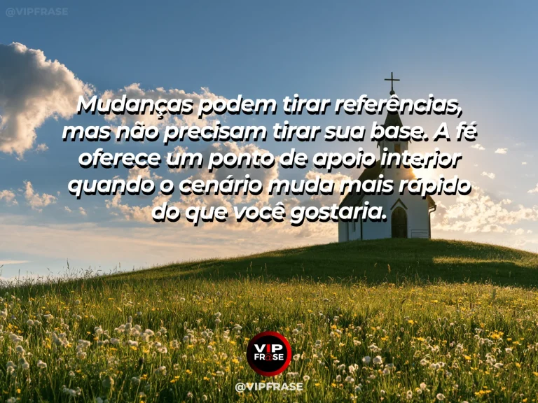 Mensagem de fé sobre permanecer firme durante mudanças, com costa vulcânica com mar azul profundo.