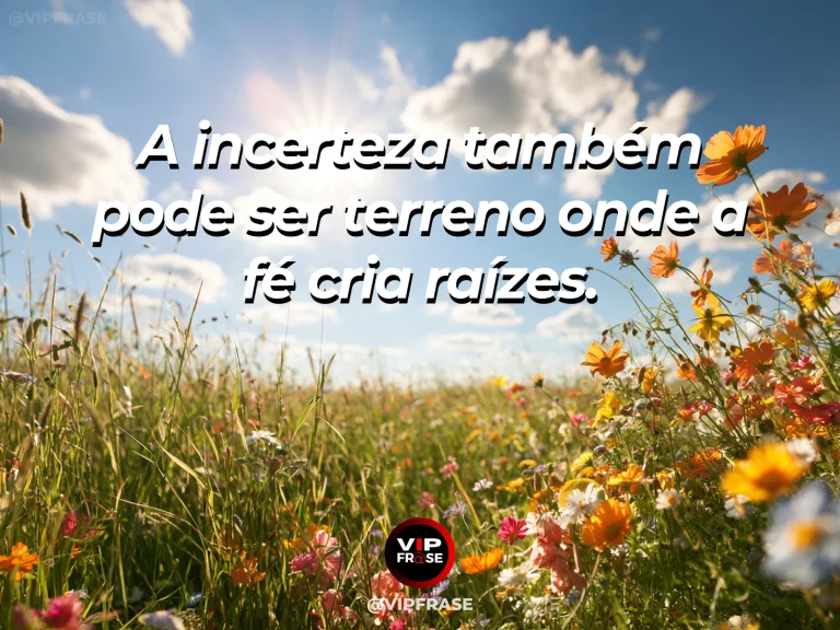 Frase de fé sobre confiança em terreno incerto, com flores silvestres crescendo entre rochas vulcânicas.