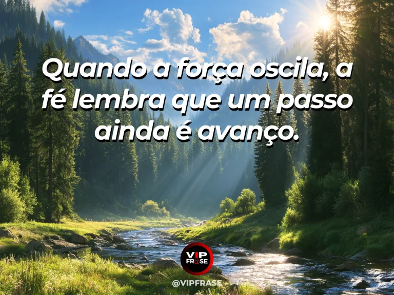 Mensagem de fé e força com cachoeira iluminada em um vale verde.