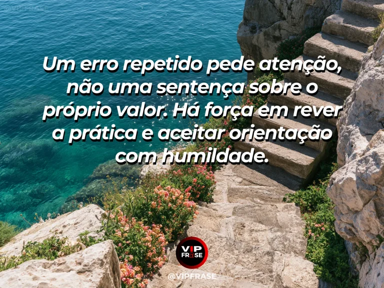 Frase de força sobre a firmeza de corrigir sem desanimar, com escadaria de um mosteiro antigo cuidadosamente restaurada entre flores.
