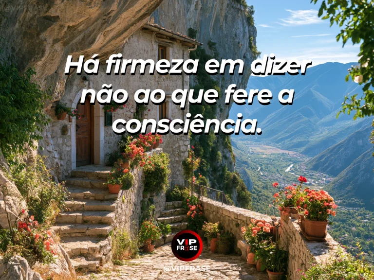 Mensagem de força sobre a firmeza de dizer não, com fortaleza de pedra sobre um desfiladeiro e ponte estreita.