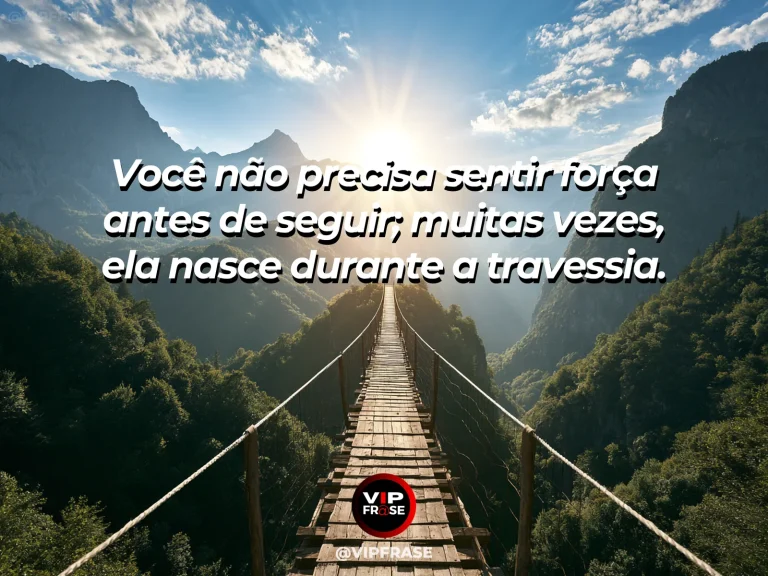 Frase de superação em long suspension bridge over a lush canyon at sunrise.