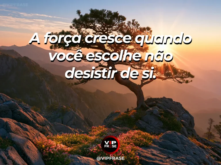 Mensagem de superação em árvore firme sobre penhasco com céu luminoso, representando força construída na persistência.