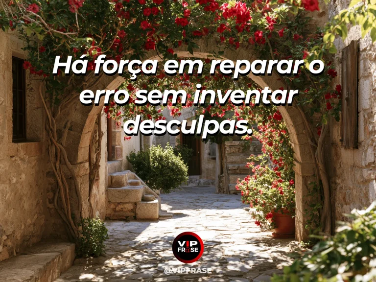 Mensagem de força sobre a força de reparar um erro, com escadaria de pedra restaurada numa fortaleza de montanha.