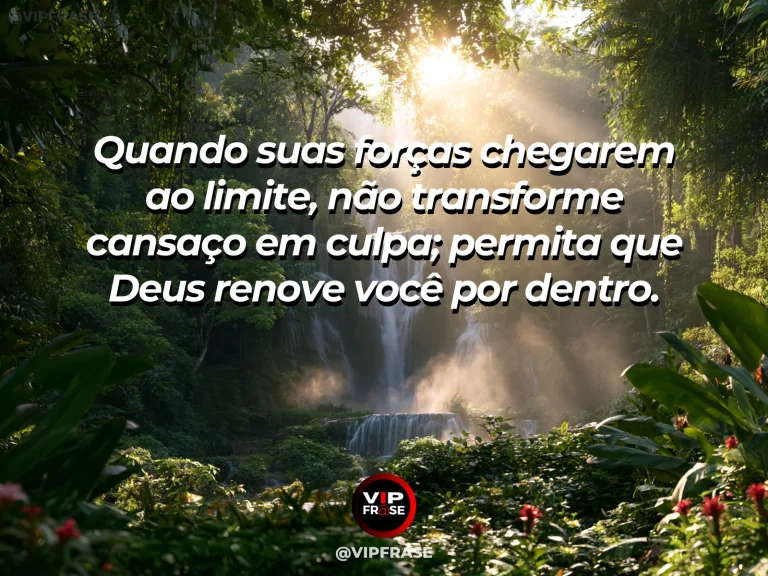 Arte sobre a força que deus renova, com cachoeira cristalina em floresta exuberante iluminada pelo sol.