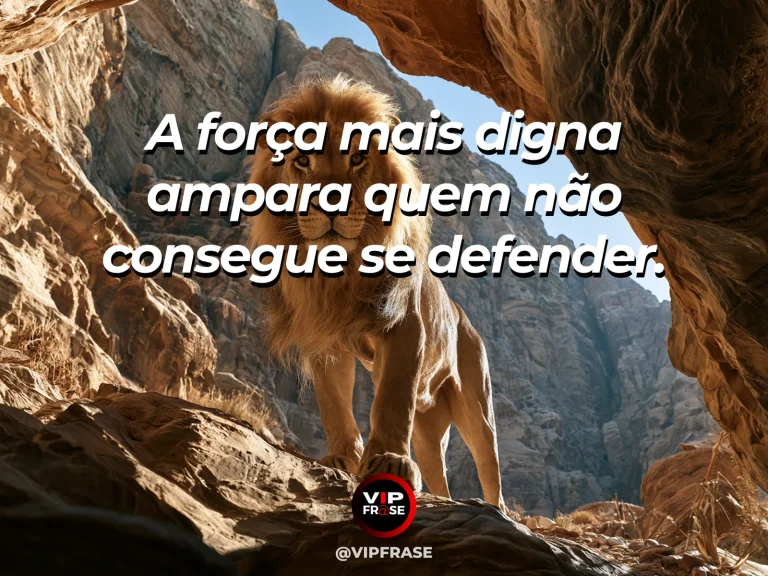 Mensagem de força sobre a força que protege, com leoa cuidando de filhote em um rochedo iluminado.