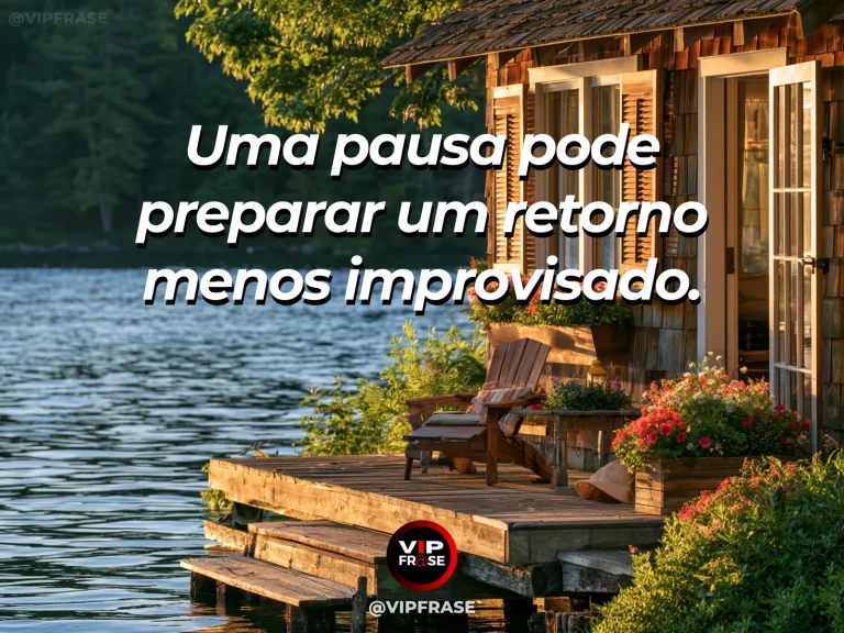 Frase sobre recomeço e a importância da pausa antes da retomada, em cena de banco de descanso em jardim cheio de vida e trilha que segue ao fundo.