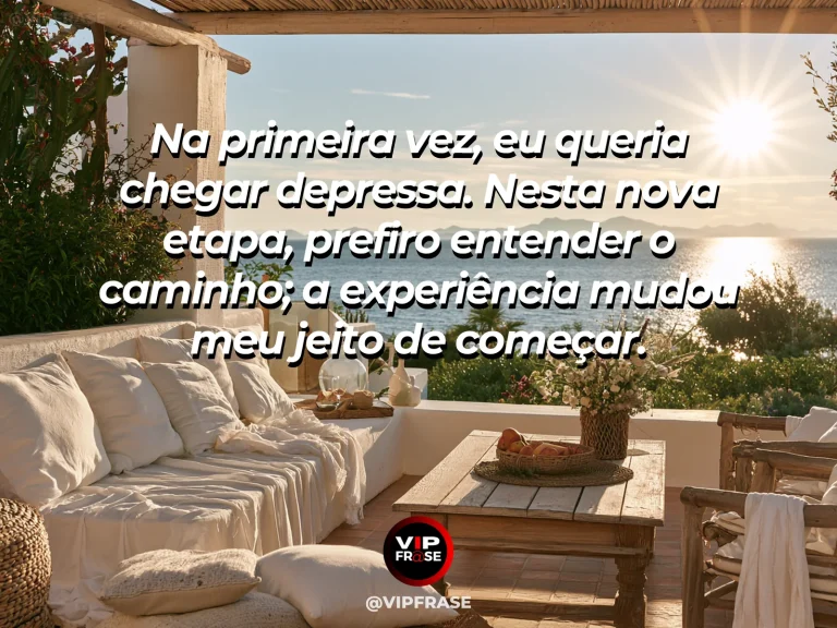 Mensagem sobre maturidade no recomeço em trilha com banco e colinas.