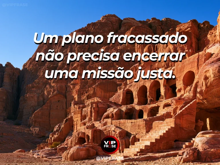Mensagem de força sobre a missão além do plano, com fortaleza de pedra e caminho alternativo nas montanhas.