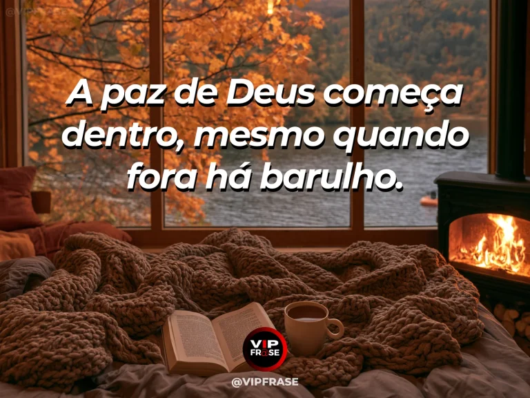 Frase sobre Deus com interior minimalista acolhedor com janela aberta para chuva suave e jardim verde.