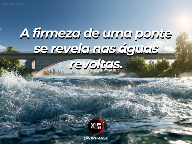 Frase de força sobre a ponte diante da correnteza, com ponte de pedra atravessando correnteza turquesa entre penhascos floridos.