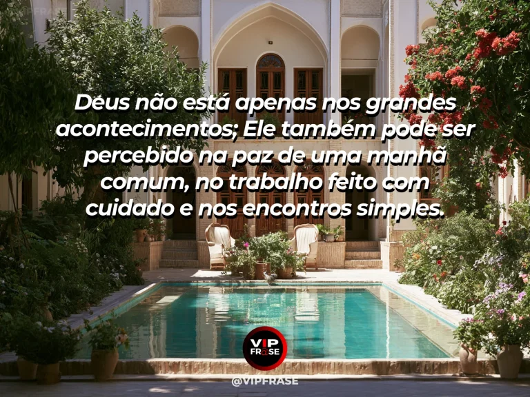 Arte sobre a presença de deus cabe na rotina, com cozinha clara de manhã com café, frutas, flores e jardim.