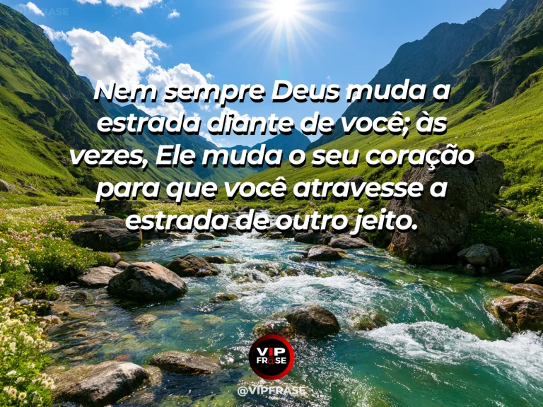 Arte sobre a presença de deus muda o caminho, com ponte suspensa sobre vale verde com montanhas iluminadas.