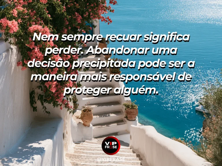 Frase de sabedoria sobre saber recuar, com trilha na montanha com retorno suave sinalizado pela própria paisagem.