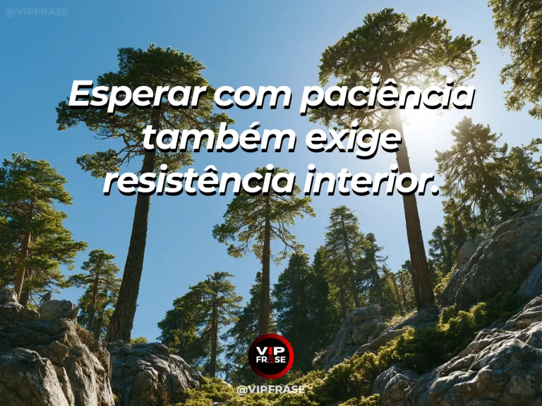 Mensagem de força sobre a resistência da paciência, com sequoia gigantesca entre árvores iluminadas do bosque.