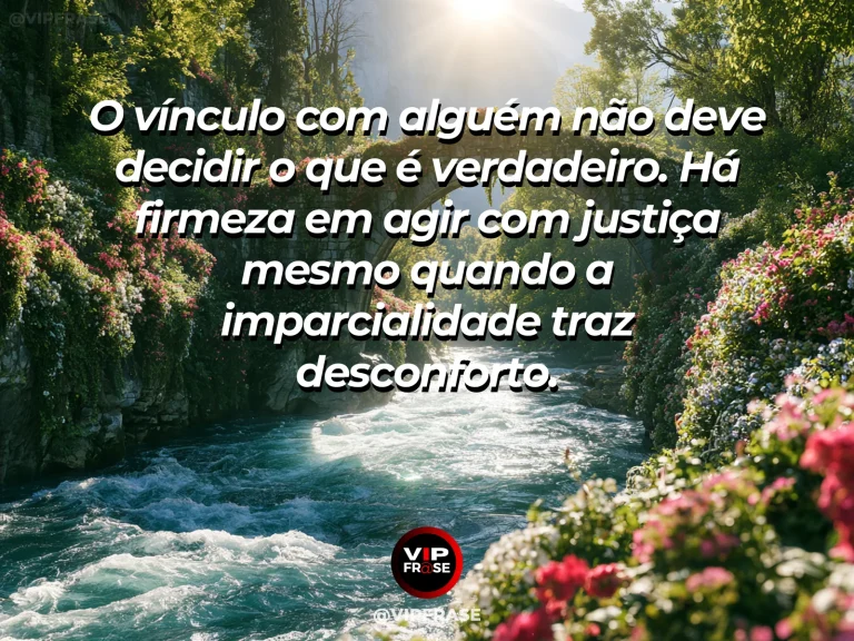Frase de força sobre a resistência necessária para ser justo, com ponte simétrica de dois arcos de pedra atravessando rio de águas transparentes.