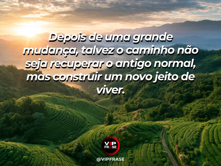 Mensagem de superação com construção nova integrada a uma base antiga diante da natureza, simbolizando um novo normal construído sobre a experiência.