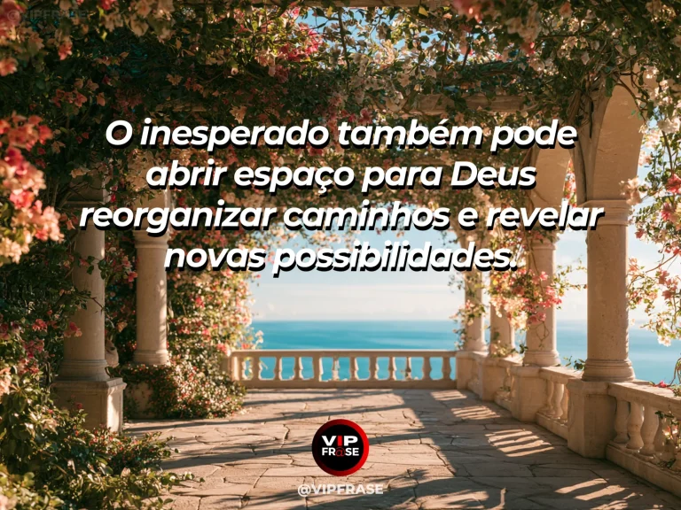 Frase sobre Deus com folhas verdes abrindo passagem para paisagem de lago turquesa e montanhas iluminadas.