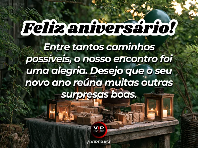 Mensagem de aniversário para alguém especial sobre a sorte dos caminhos que se cruzam, com trilha floral que cruza um jardim.