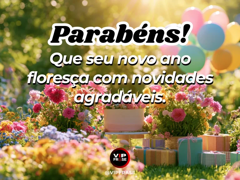 Mensagem de aniversário para alguém especial sobre flores para colorir sua nova idade, com arranjo de flores de primavera em mesa de festa.