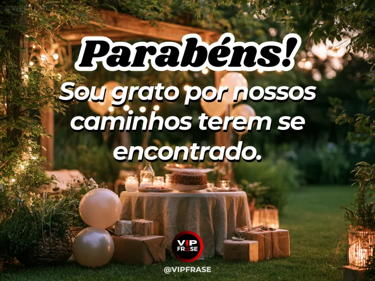 Mensagem de aniversário para alguém especial sobre gratidão por uma boa conexão, com dois caminhos convergindo em jardim vivo.