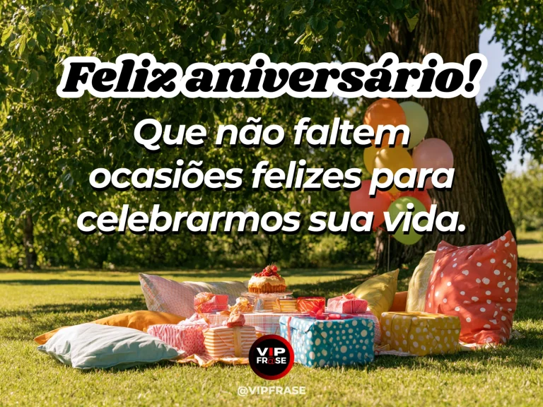 Mensagem de aniversário para alguém especial sobre mais motivos para comemorar juntos, com mesa de piquenique com toalha florida.