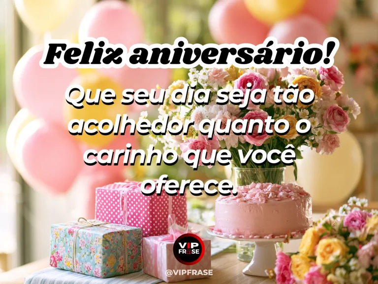 Mensagem de aniversário para alguém especial sobre o carinho que faz diferença, com buquê de flores coral sobre mesa clara.