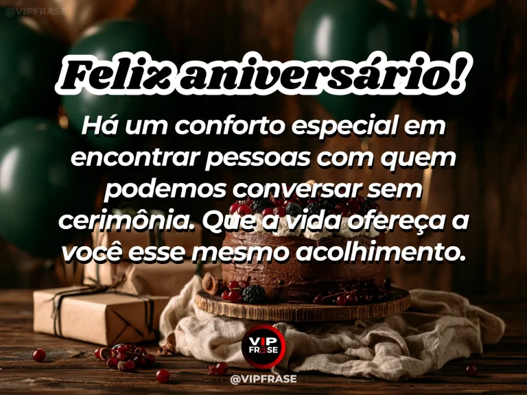 Mensagem de aniversário para alguém especial sobre presença que faz sentir acolhimento, com folhas e flores tocadas pelo sol.