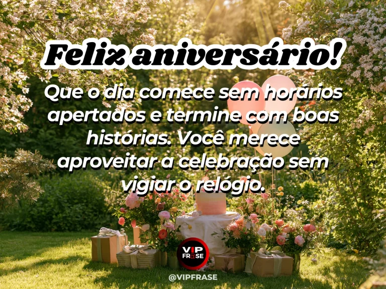 Mensagem de aniversário para alguém especial sobre um aniversário sem roteiro, com mesa de aniversário no jardim em tarde ensolarada e tranquila.