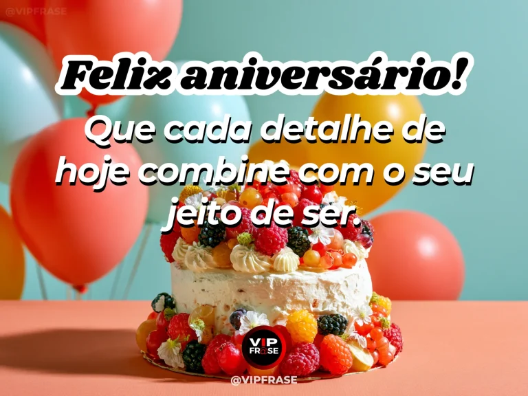 Mensagem de aniversário para alguém especial sobre uma festa com a sua cara, com mesa de aniversário personalizada com bolo, fitas e balões coloridos.