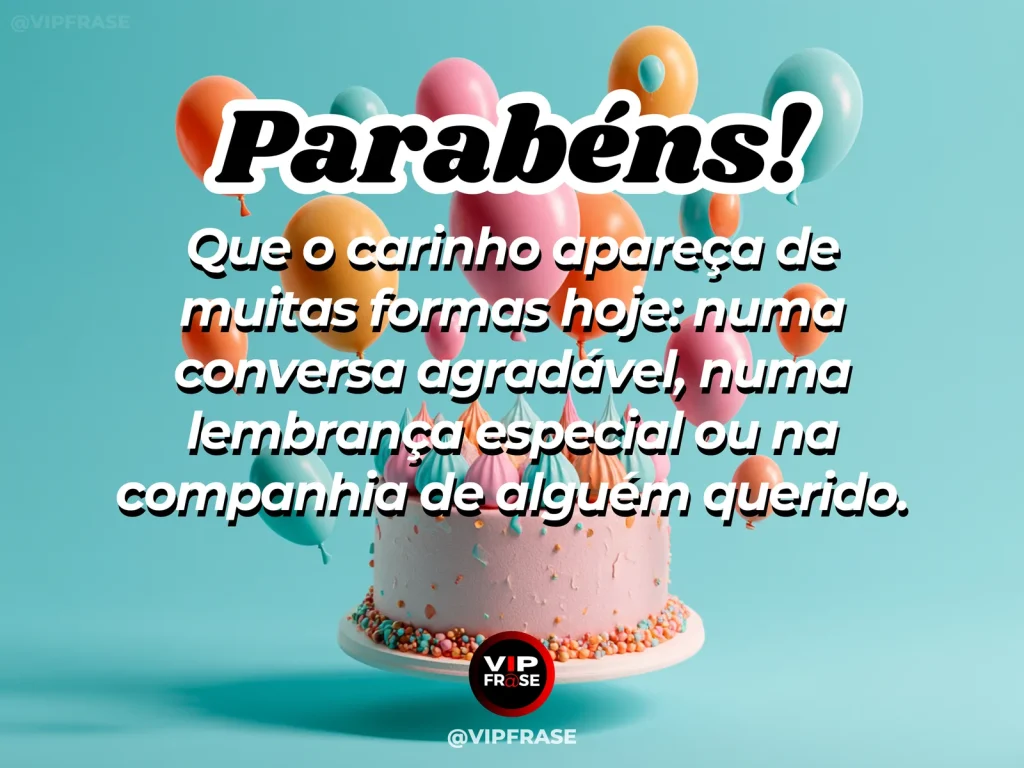 Mensagem de aniversário para WhatsApp sobre carinho, com bright birthday table with wrapped gift floral bouquet and two teacups.