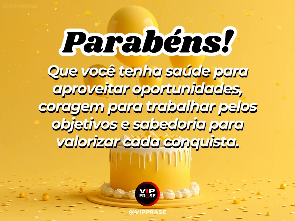 Mensagem de aniversário sobre conquistas, com caderno de planos.