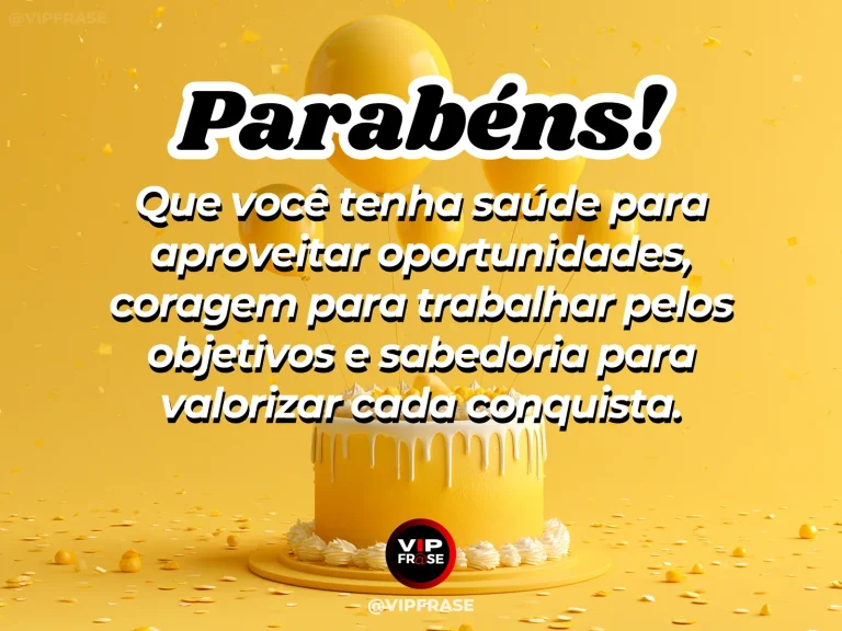 Mensagem de aniversário sobre conquistas, com caderno de planos.