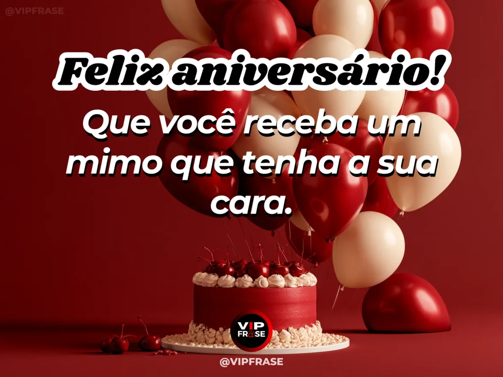 Mensagem de aniversário para WhatsApp sobre carinho, com small personalized gift wrapped in satin ribbon and flowers beside cake.